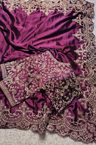 deep purple designer embroidered rangoli SIlk Blnd saree