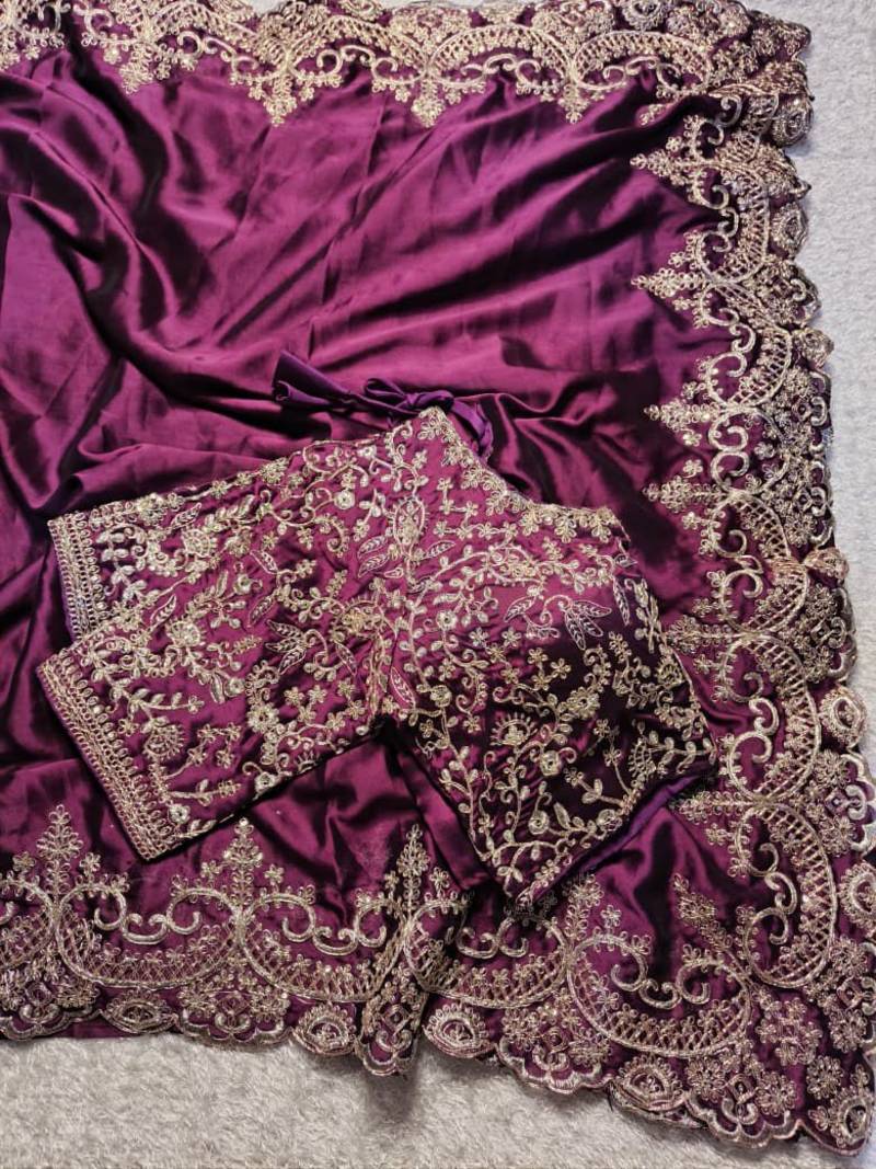 deep purple designer embroidered rangoli SIlk Blnd saree