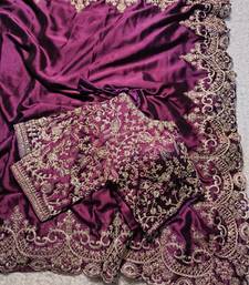 deep purple designer embroidered rangoli silk saree