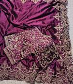 deep purple designer embroidered rangoli SIlk Blnd saree