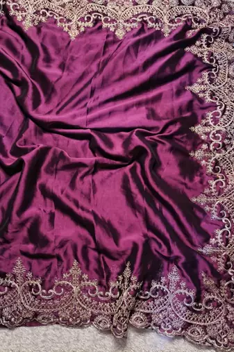 deep purple designer embroidered rangoli silk saree