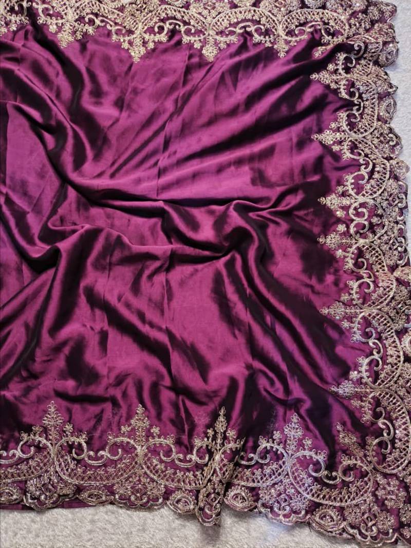 deep purple designer embroidered rangoli SIlk Blnd saree