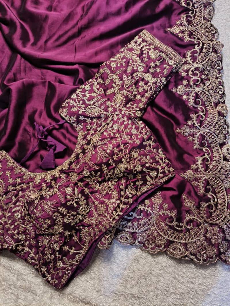 deep purple designer embroidered rangoli SIlk Blnd saree