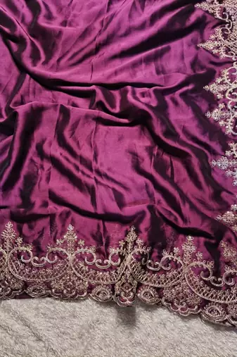 deep purple designer embroidered rangoli silk saree