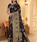 purple satin silk banarasi saree with heavy gold zari weaving