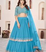 Dazzling Sky Blue Sequins Georgette Sangeet Wear Lehenga Choli Set