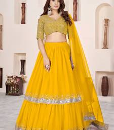 stunning yellow sequins georgette haldi wear lehenga choli set