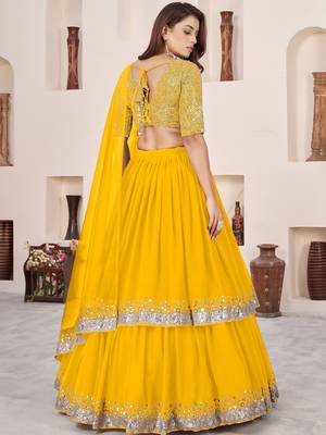stunning yellow sequins georgette haldi wear lehenga choli set 5