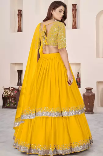stunning yellow sequins georgette haldi wear lehenga choli set
