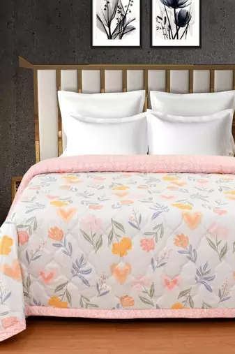 floral pink ultrasonic quilted microfiber ac single bed comforter