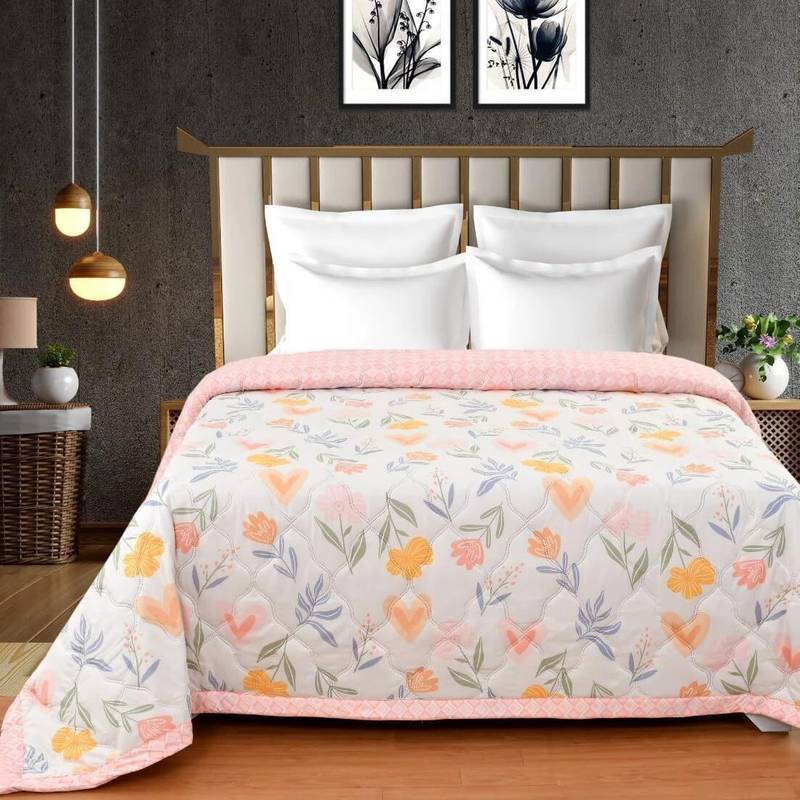 floral pink ultrasonic quilted microfiber ac double bed comforter