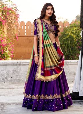 vichitra silk purple chaniya choli with sequins & thread embroidery 1