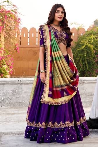 vichitra silk purple chaniya choli with sequins & thread embroidery