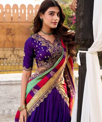 vichitra silk purple chaniya choli with sequins & thread embroidery 3
