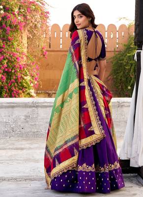vichitra silk purple chaniya choli with sequins & thread embroidery 4