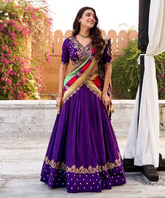 vichitra silk purple chaniya choli with sequins & thread embroidery 5
