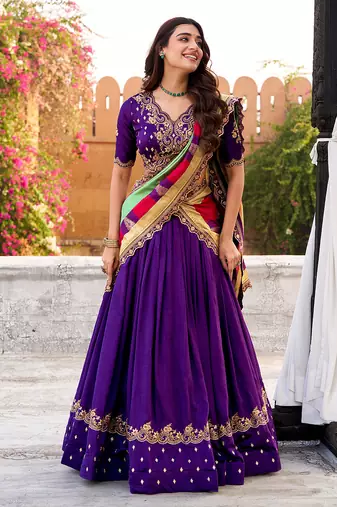 vichitra silk purple chaniya choli with sequins & thread embroidery