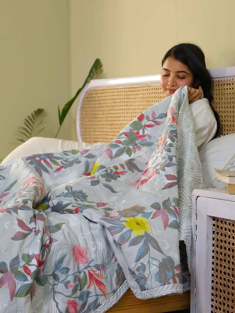 ash grey ultrasonic quilted microfiber ac double bed comforter