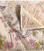 floral beige ultrasonic quilted microfiber ac double bed comforter