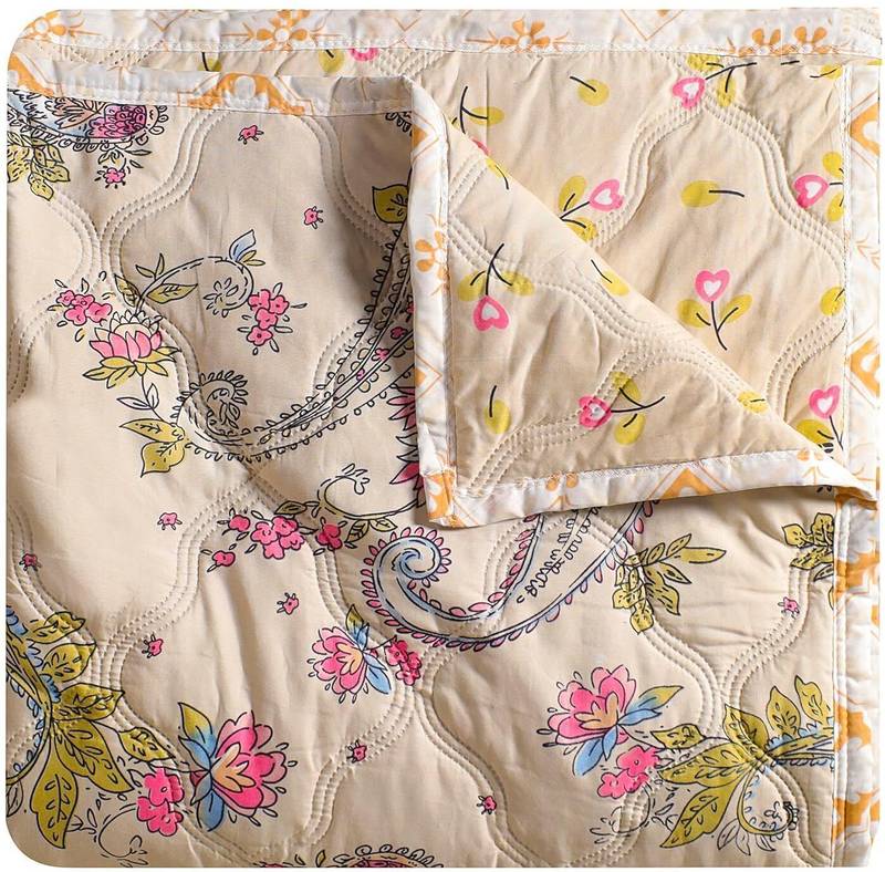 floral beige ultrasonic quilted microfiber ac double bed comforter