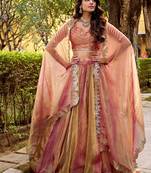 pink carika silk chaniya choli with sequins & thread embroidery