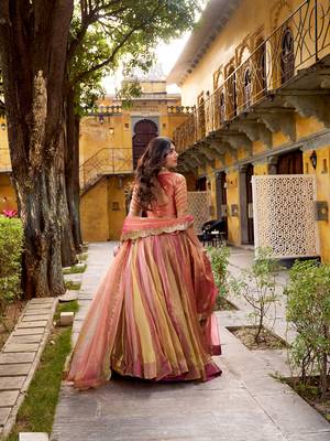 pink carika silk chaniya choli with sequins & thread embroidery 4