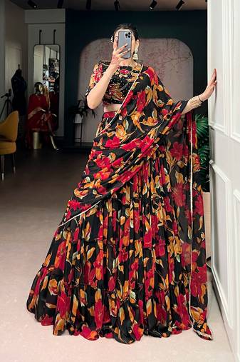 black marble floral printed chaniya choli set