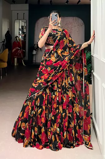 black marble floral printed chaniya choli set