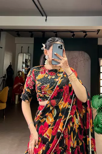 black marble floral printed chaniya choli set