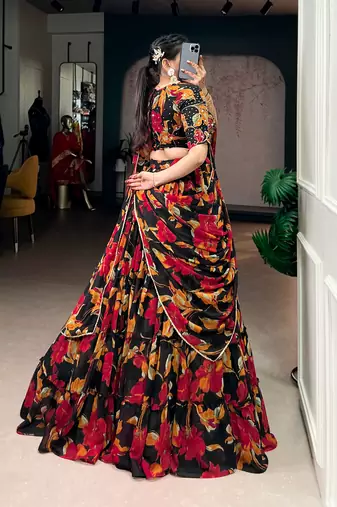 black marble floral printed chaniya choli set