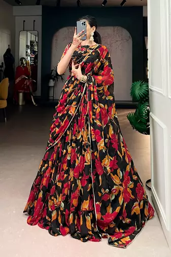 black marble floral printed chaniya choli set