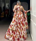 white marble floral printed chaniya choli for women