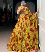 olive marble floral printed chaniya choli for women