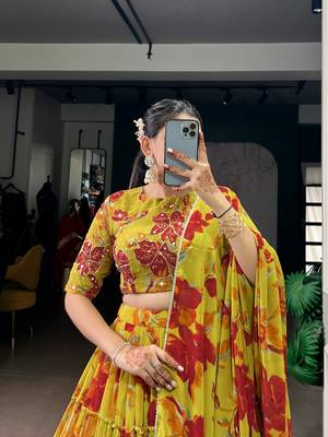 olive marble floral printed chaniya choli for women 2