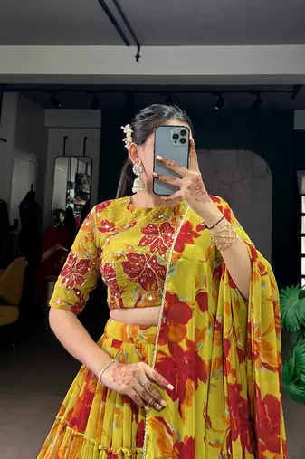 olive marble floral printed chaniya choli for women