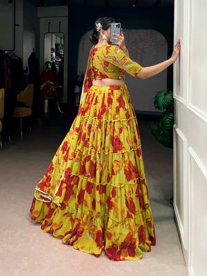 olive marble floral printed chaniya choli for women 3