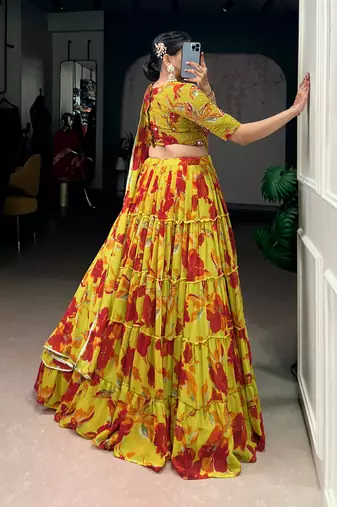 olive marble floral printed chaniya choli for women