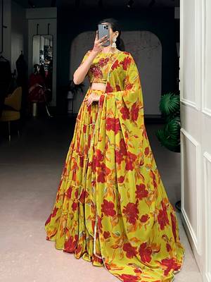 olive marble floral printed chaniya choli for women 4