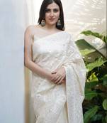 off white organza silk saree with elegant embroidery