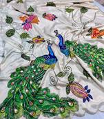 cream color soft malai SIlk Blnd digital printed saree