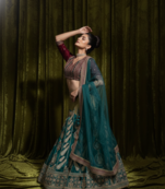 mulmul silk festive lehenga with velvet blouse and organza dupatta