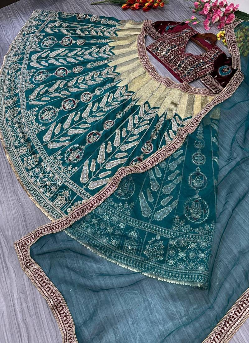 mulmul silk festive lehenga with velvet blouse and organza dupatta