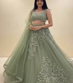 Pista Green Net embroidered Lehenga Choli Set with dupatta