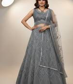 grey georgette heavy sequence work lehenga choli set