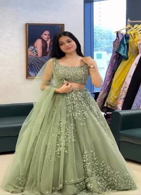 Pista Green Net embroidered Lehenga Choli Set with dupatta 2