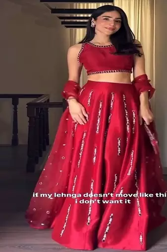 red mirror-work lehenga choli set with matching dupatta