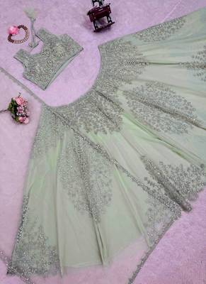 Pista Green Net embroidered Lehenga Choli Set with dupatta 3