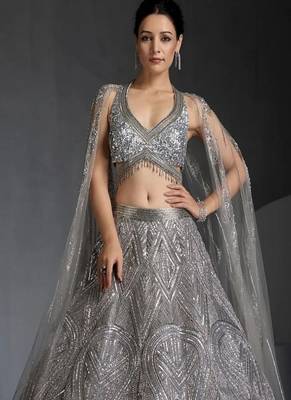 grey georgette heavy sequence work lehenga choli set 2