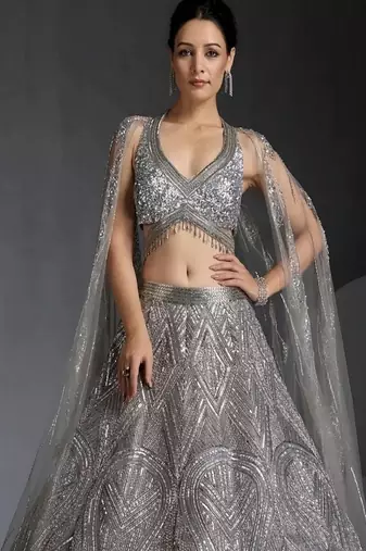 grey georgette heavy sequence work lehenga choli set