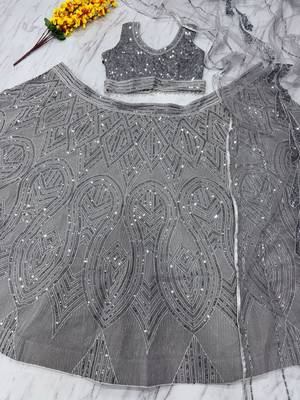 grey georgette heavy sequence work lehenga choli set 3